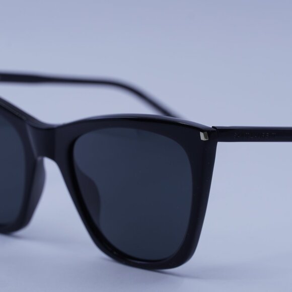 Saint Laurent SL 214 KATE THIN 001 Sunglasses Black Cat Eye Frame, Grey Lenses